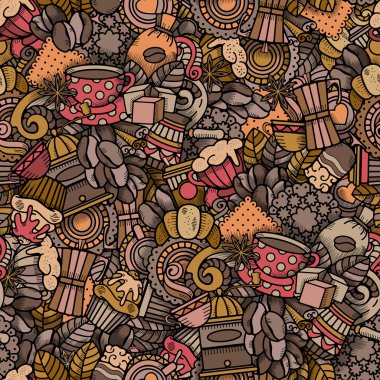 Kahve Dikişsiz Desen Doodle Style