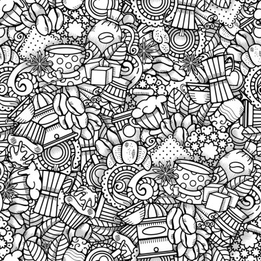 Kahve Dikişsiz Desen Doodle Style