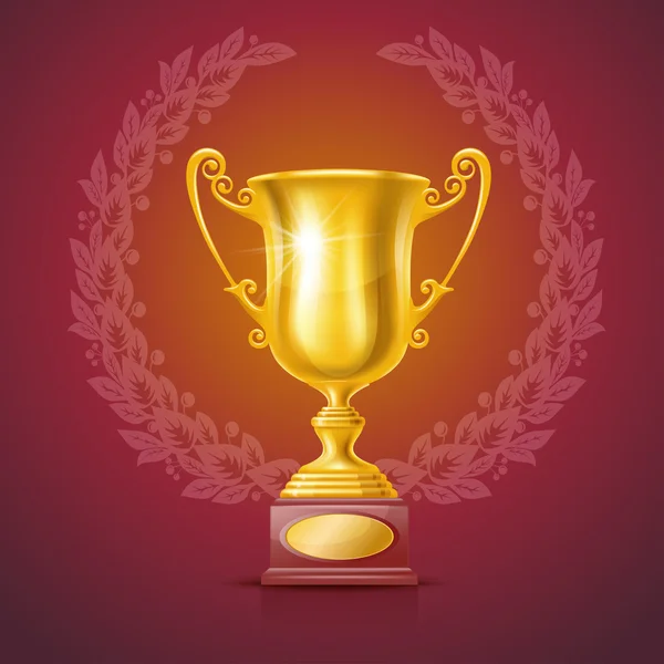 Goldener Pokal auf rotem Hintergrund — Stockvektor