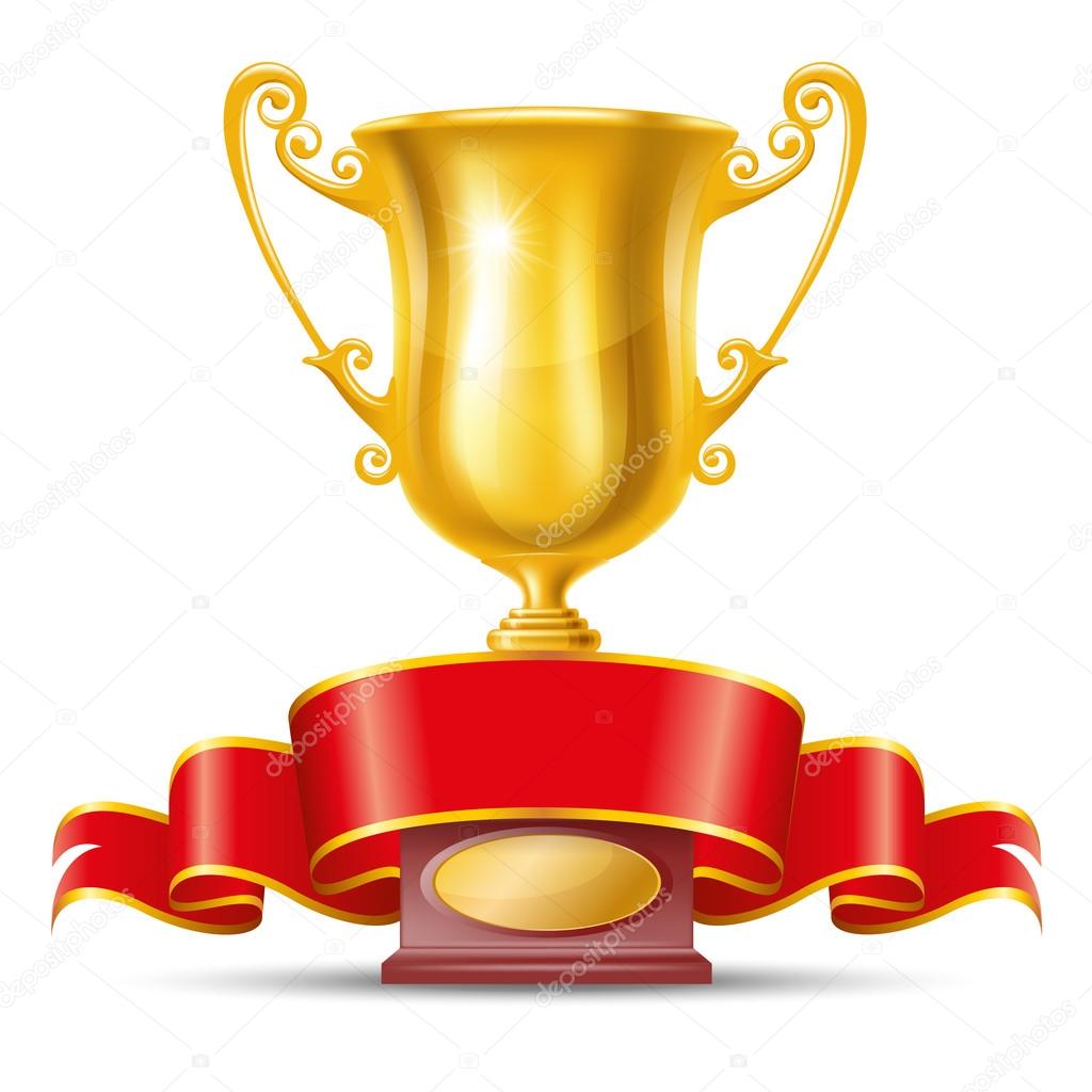Golden Trophy Cup with Red Ribbon — Stock Vector © Pazhyna ...