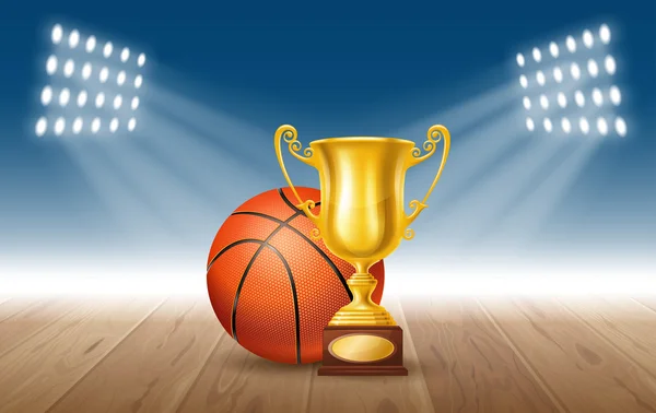 Coppa trofeo e pallone da basket — Vettoriale Stock