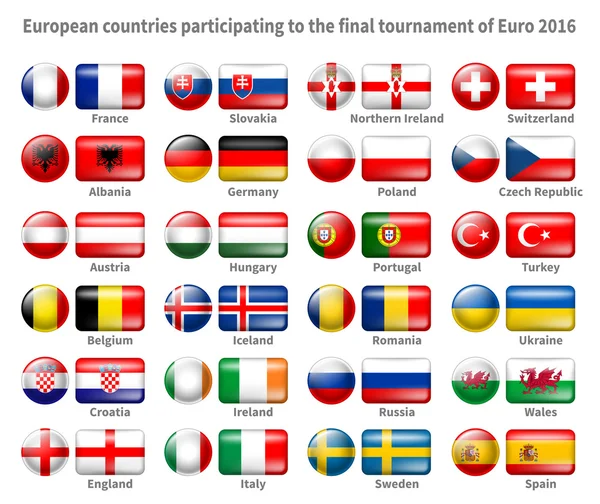 Simge bayrakları kümesi için Euro 2016 — Stok Vektör