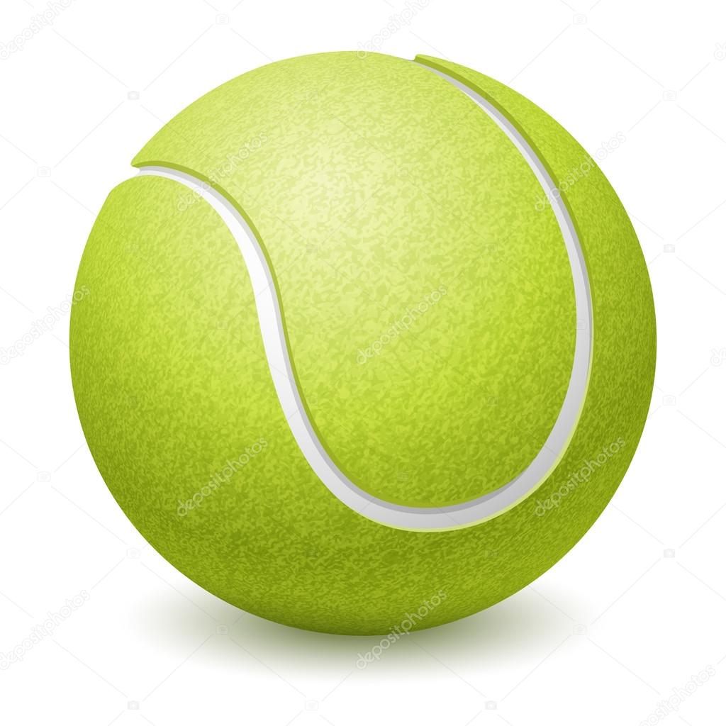Green Tennis Ball. Realistic Vector Illustration. Isolated on White Background.