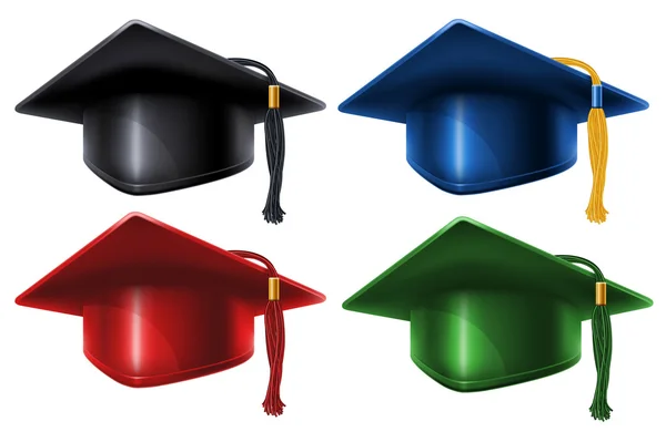 Different colored Graduation caps set Stock Vector