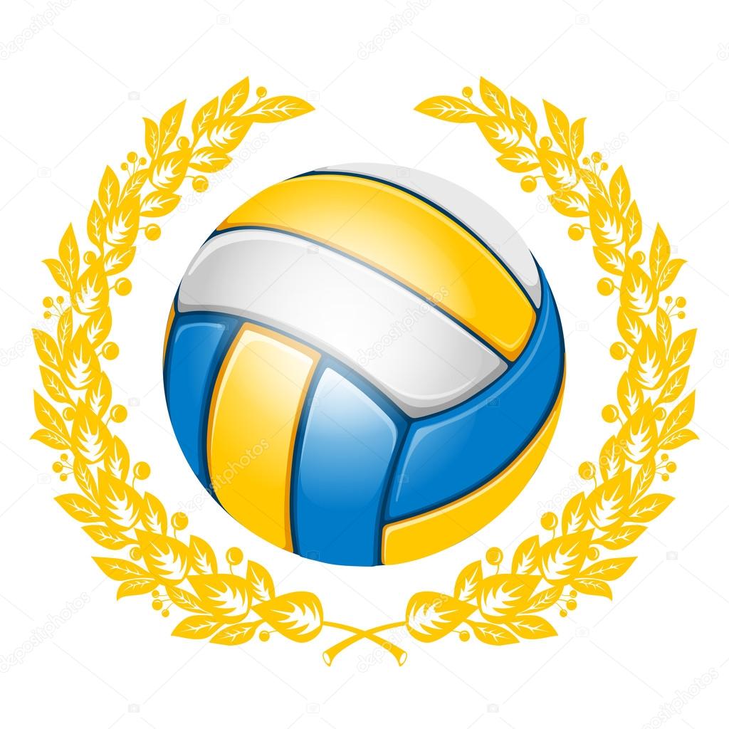 Volleyball Ball in Golden Laurel Wreath. Realistic Vector Illustration. Isolated on White Background.