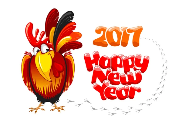 Új év köszöntés a kakassal — Stock Vector