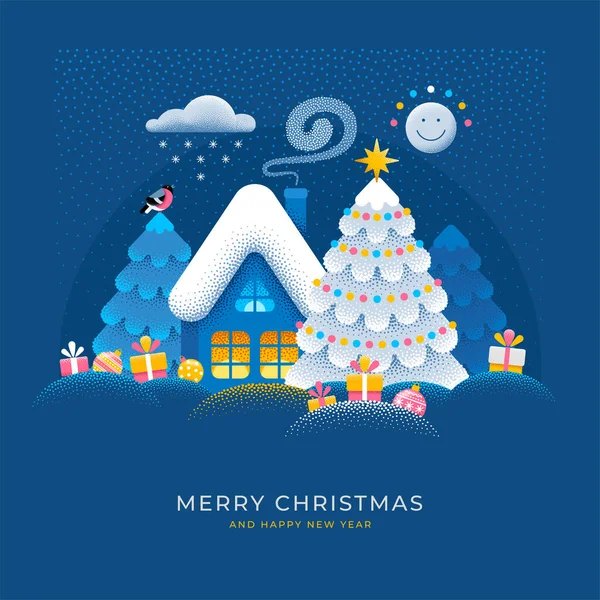 Joyeux Noël Bonne Année Carte Voeux Jolie Histoire Noël Hiver — Image vectorielle