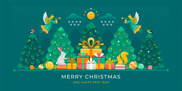 Feliz Navidad Feliz Año Nuevo Tarjeta Felicitación Linda Historia Navidad — Vector de stock