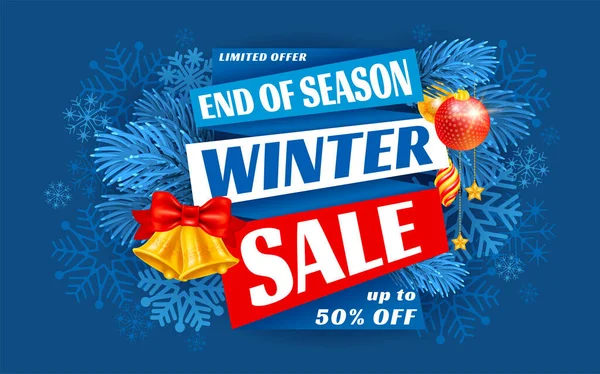 Banner Publicitario Sobre Winter Sale Final Temporada Con Ramitas Abeto — Archivo Imágenes Vectoriales