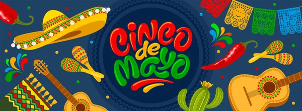 Plantilla Banner Cinco Mayo Para Celebración Independencia México Con Banderas — Vector de stock