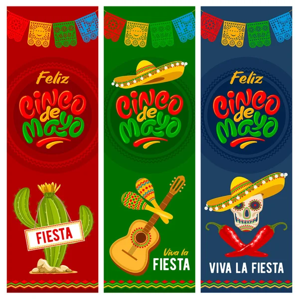 Баннеры Cinco Mayo Предназначены Празднования Независимости Мексики Традиционными Флагами Другими — стоковый вектор