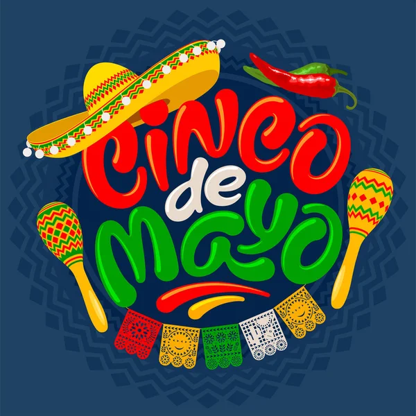 Letras Gráficas Del Cinco Mayo Inusual Caligrafía Dibujada Mano Por — Vector de stock