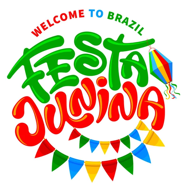 Festa Junina Brazil Festival Folklore Holiday Festa Junina Calligraphy Lettering — Stock Vector