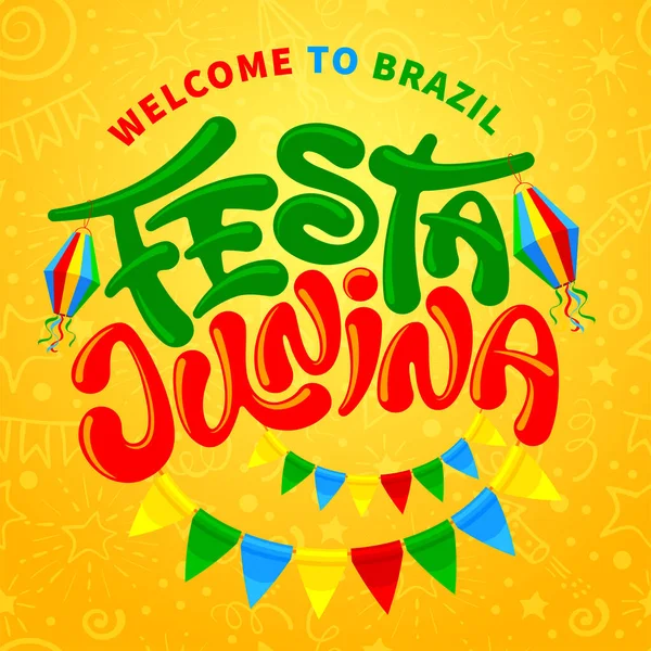 Festival Festa Junina Brasil Vacaciones Folclóricas Letras Caligrafía Festa Junina — Archivo Imágenes Vectoriales
