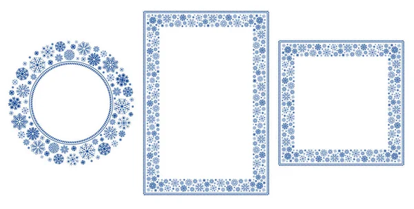 Set Vector Frames Snowflakes Square Rectangle Circle Frame Beautiful Any — Stock Vector