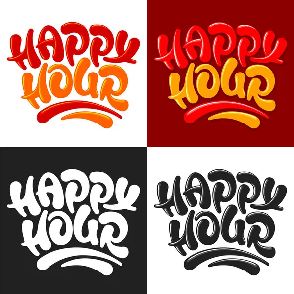 Happy Hour Set Unusual Hand Drawn Calligraphy Lettering Catering Establishments — Stock vektor
