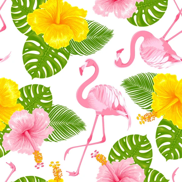 Beautiful Tropical Summer Seamless Floral Pattern Palm Monstera Leaves Pink — Image vectorielle