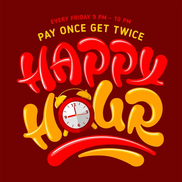 Happy Hour Unusual Hand Drawn Calligraphy Lettering Catering Establishments Advertisement — Stock Vector