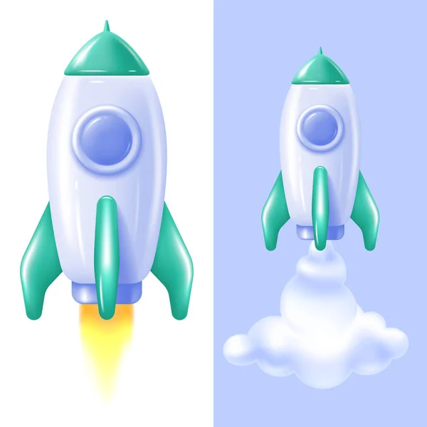 Lançamento Foguete Espacial Voar Ilustração Estilo Minimalista Ícone Brilhante Isolado — Vetor de Stock