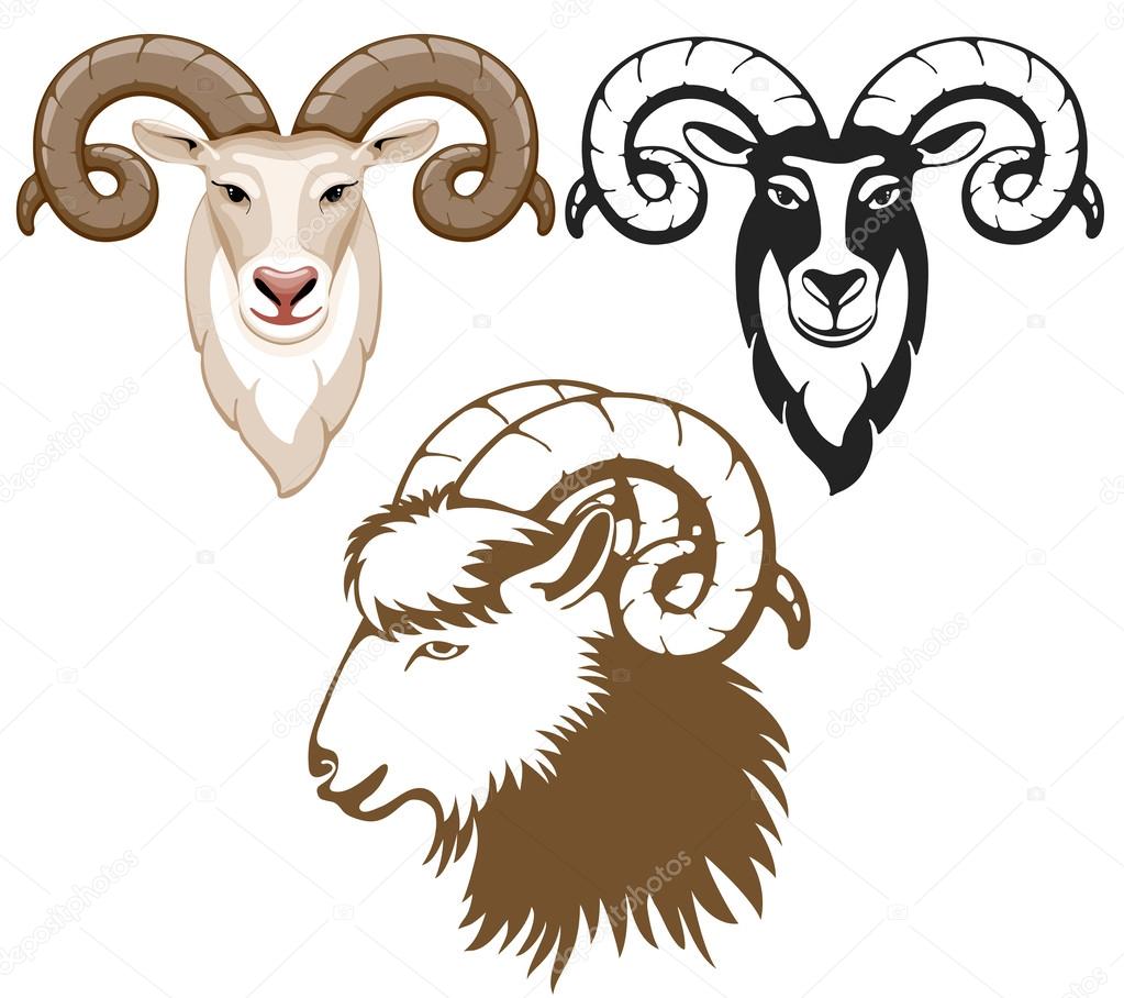 Set of stylized goats head. Goat - symbol of year 2015.