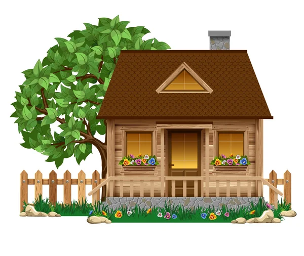 Pequeña casa de madera — Vector de stock