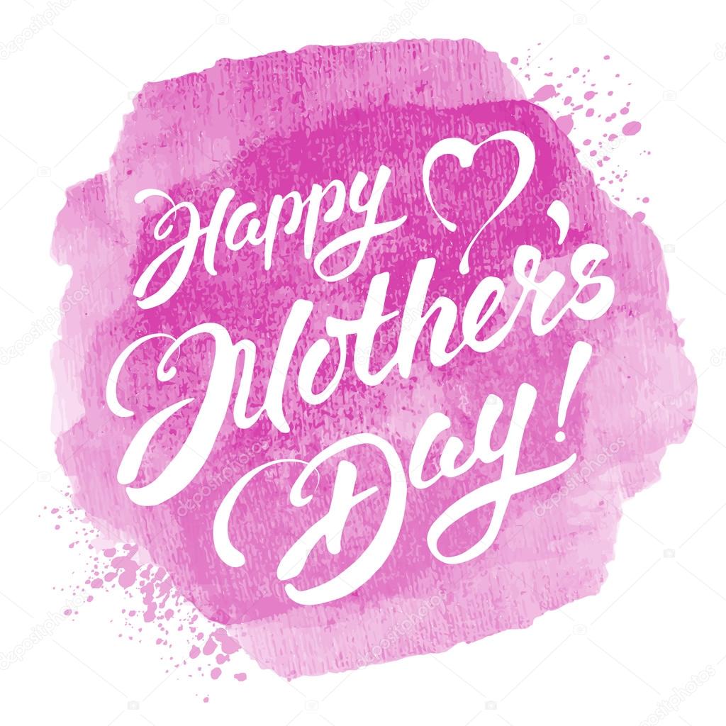 Mothers day vintage lettering design on pink watercilor background. Vector, isolated on white.