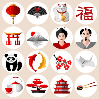 Japanese icons set clipart