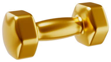 Pırıl pırıl yüzeyi olan altın fitness halteri. Jimnastik, vücut geliştirme, ev yapımı, spor malzemeleri, sağlıklı yaşam tarzı için güçlü eğitim konsepti. Şeffaf 3d png illüstrasyon, kenar görünüm