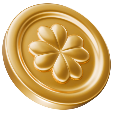 Leprikon hazinesi, yoncalı altın sikke ya da dört yapraklı yonca yaprağı. İyi şanslar sembolü. Aziz Patrick Günü kutlamaları için tasarım öğesi. 3d şeffaf png resimlemesi