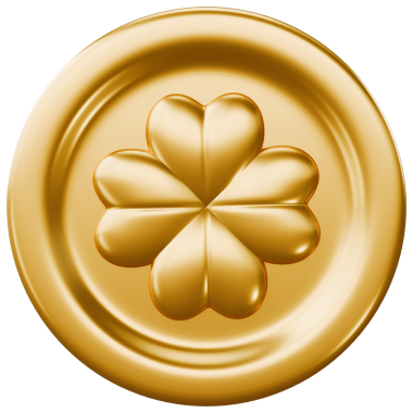 Leprikon hazinesi, yoncalı altın sikke ya da dört yapraklı yonca yaprağı. İyi şanslar sembolü. Aziz Patrick Günü kutlamaları için tasarım öğesi. 3d şeffaf png resimlemesi