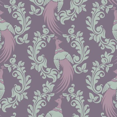 Tavus kuşu ile Şam vintage desen