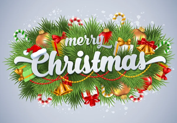 Merry Christmas belettering card met vuren takken — Stockvector