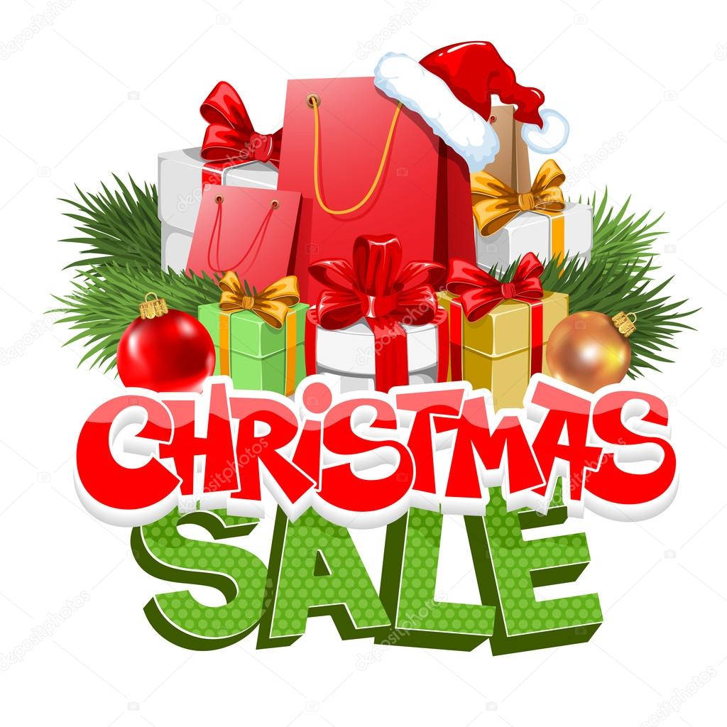 Christmas sale text with shopping bags