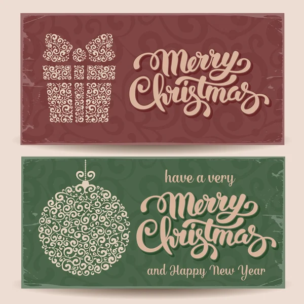 Ensemble de carte vintage avec décorations de Noël — Image vectorielle