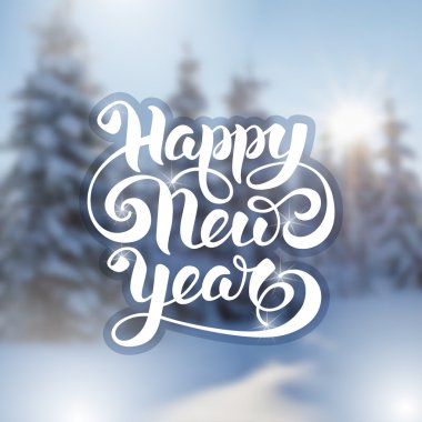 Mutlu yeni yıl tebrik kartı üzerinde arka plan bulanık