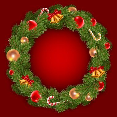 Noel çelenk köknar-ağaç dalları ve Noel süsleri