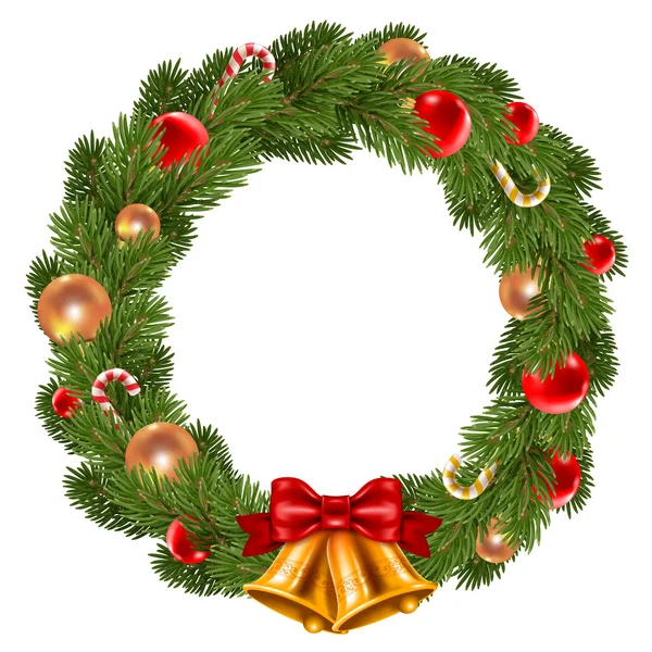 Corona de Navidad con ramas de abeto y decoraciones navideñas — Vector de stock