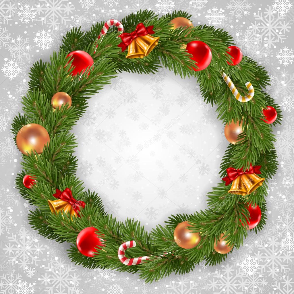 Christmas wreath with fir-tree branches and christmas decorations