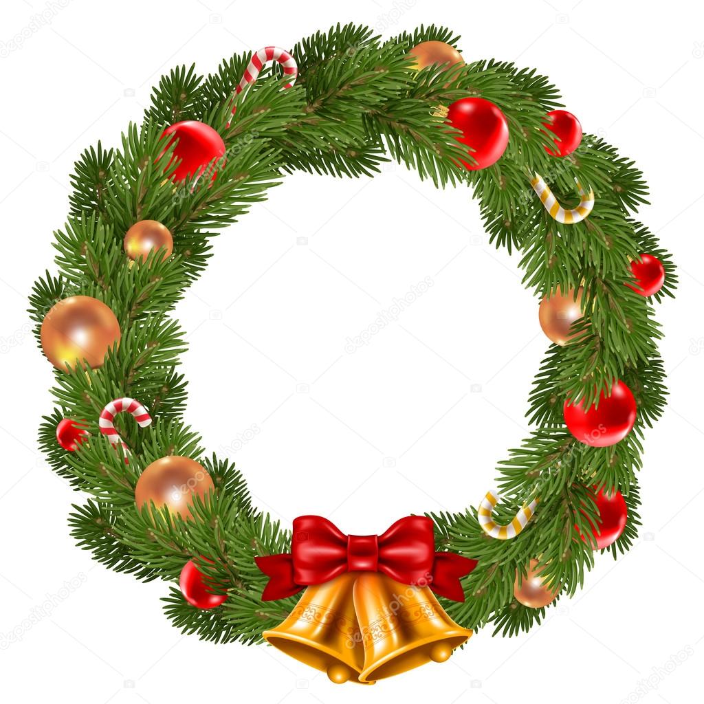 Christmas wreath with fir-tree branches and christmas decorations