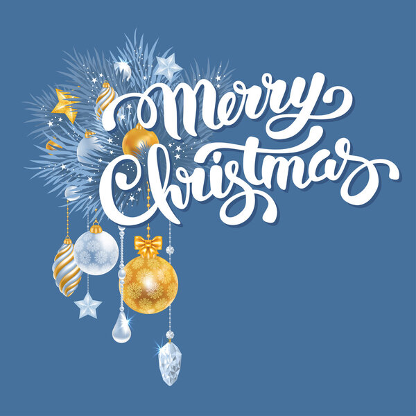 Merry Christmas greeting card with calligraphic lettering