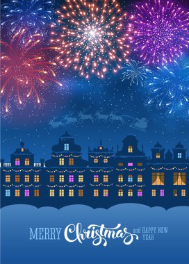 Cityscape üzerinde Festival havai fişek