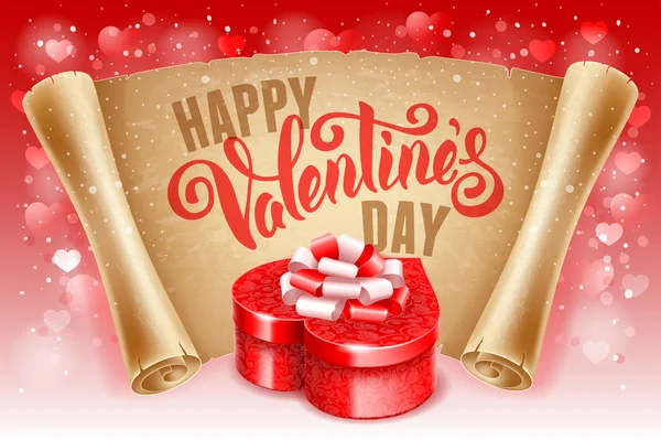 Biglietto di auguri per San Valentino con confezione regalo rossa — Vettoriale Stock