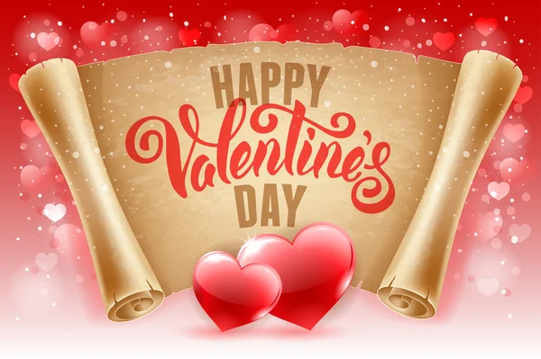 Dia dos Namorados cartão de saudação com dois corações vermelhos — Vetor de Stock