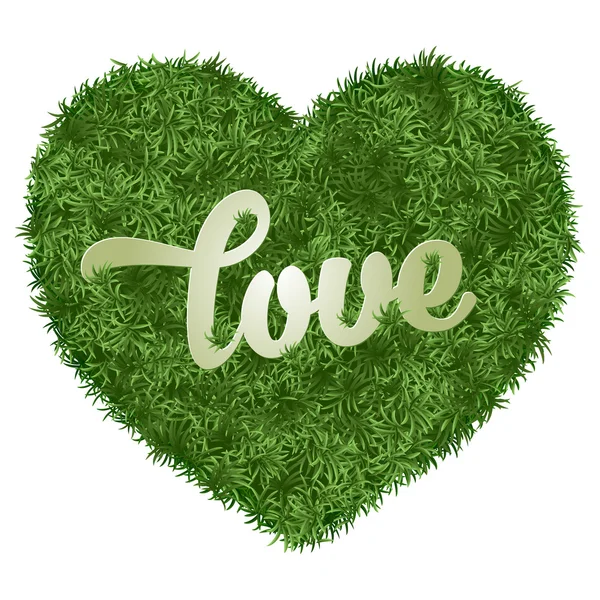 Heart of the green grass with calligraphic inscription Love — Stock Vector