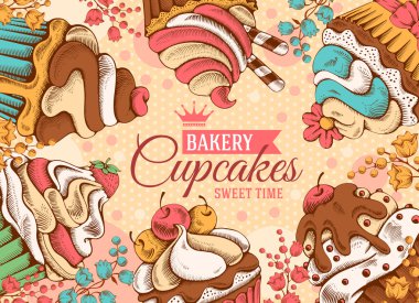 Retro kart tasarımı ile tatlı kek dekore edilmiştir.