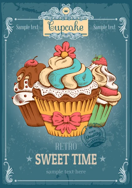 Retro affisch Design med Cupcakes — Stock vektor