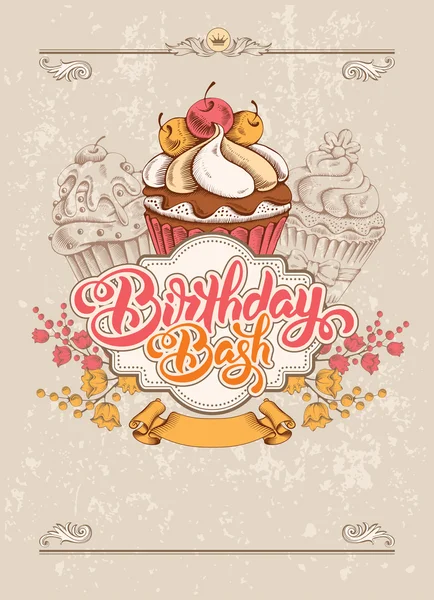 Birthday Invitation Template in Vintage Style — Stock Vector