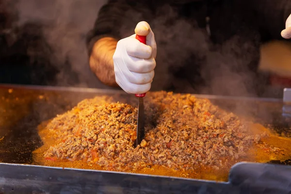 Roasting Filling Traditional Turkish Fast Food Kokorech Cooking Kokorech Istanbul — Stock Photo, Image