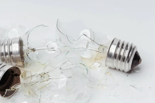 Broken Incandescent Light Bulbs White Background Crash Light Bulb Chandelier — Stock Photo, Image