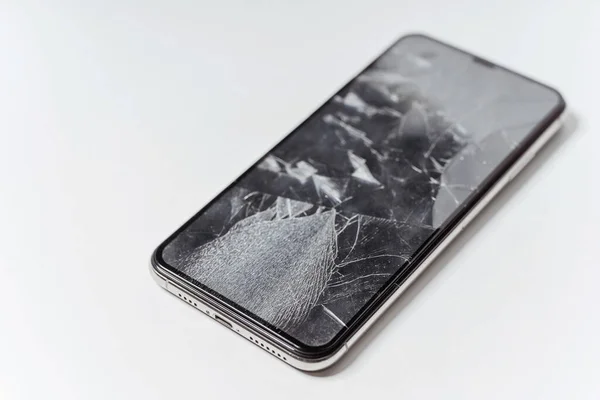 Broken Protective Tempered Glass Smartphone Smartphone Broken Screen Cracked Front — Stock Photo, Image